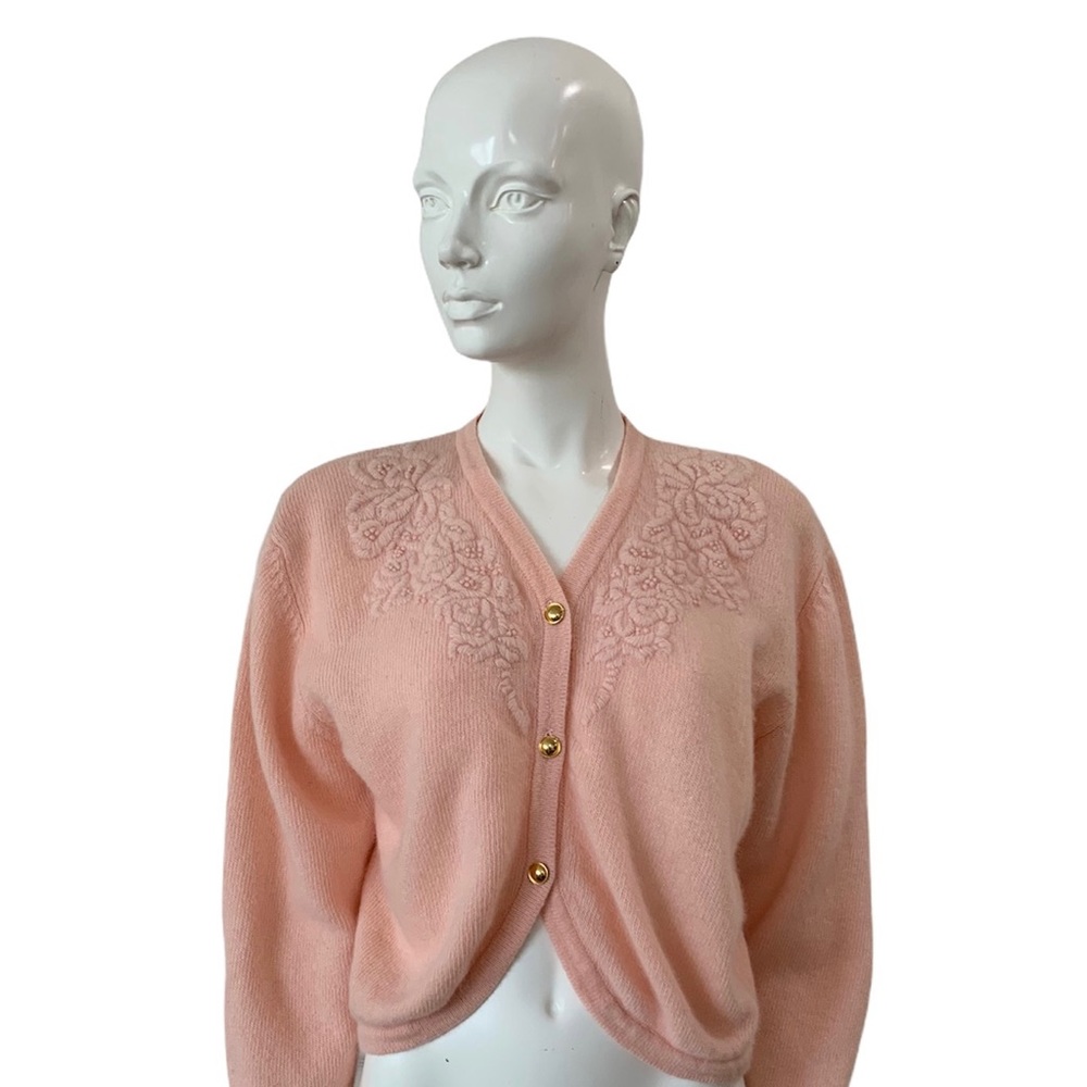 Vintage Lambswool Angora Blend Embroidered Cardigan